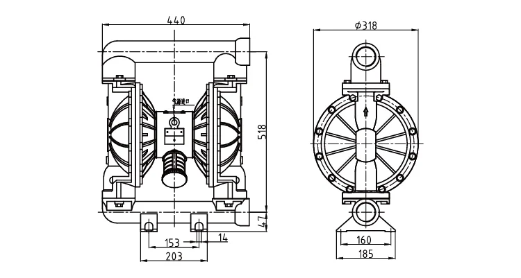 Stainless Steel AODD Pump with 120psi Max Pressure 150gpm Max Flow and 1 Year Warranty