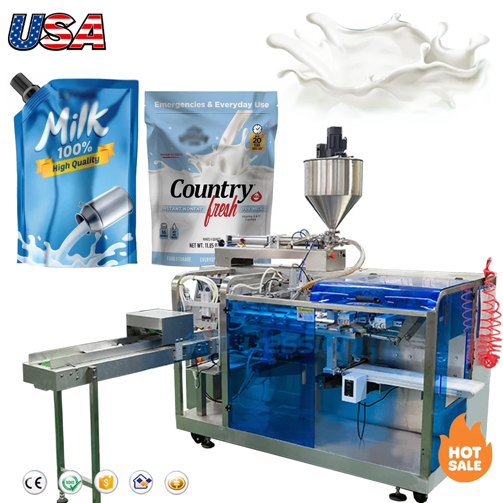Multi Function Automatic Fresh Milk Cream Premade Spout Bag Filling Packing Machine Milk Liquid Pouch Packaging Machine