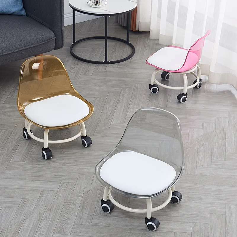 Transparent Plastic Rolling Stool Swivel Small Stool Roller Stool with Universal Wheels Kid's Chair