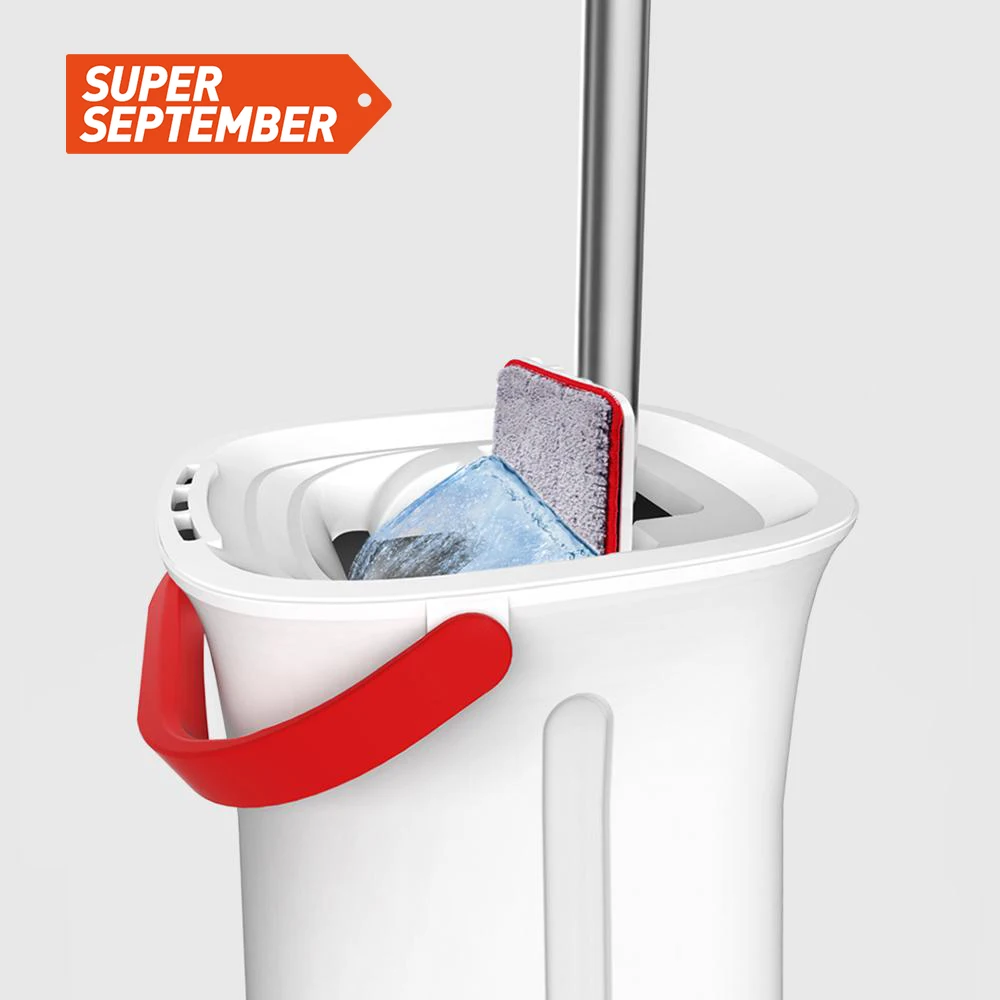 Jesun Hand Free Easy Use Self Squeeze Flat Mop With Bucket Microfiber Flat Floor Mop