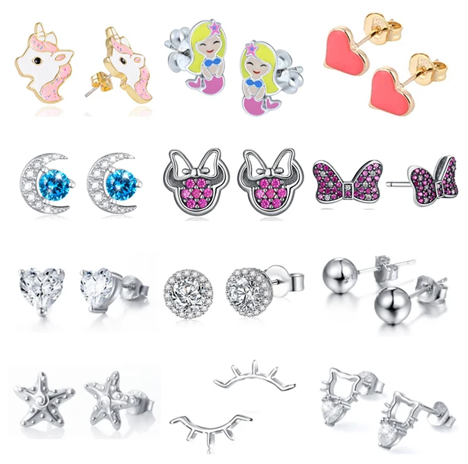 925 Sterling Silver Cute Kids Children Studs Earring Jewelry For Women ...