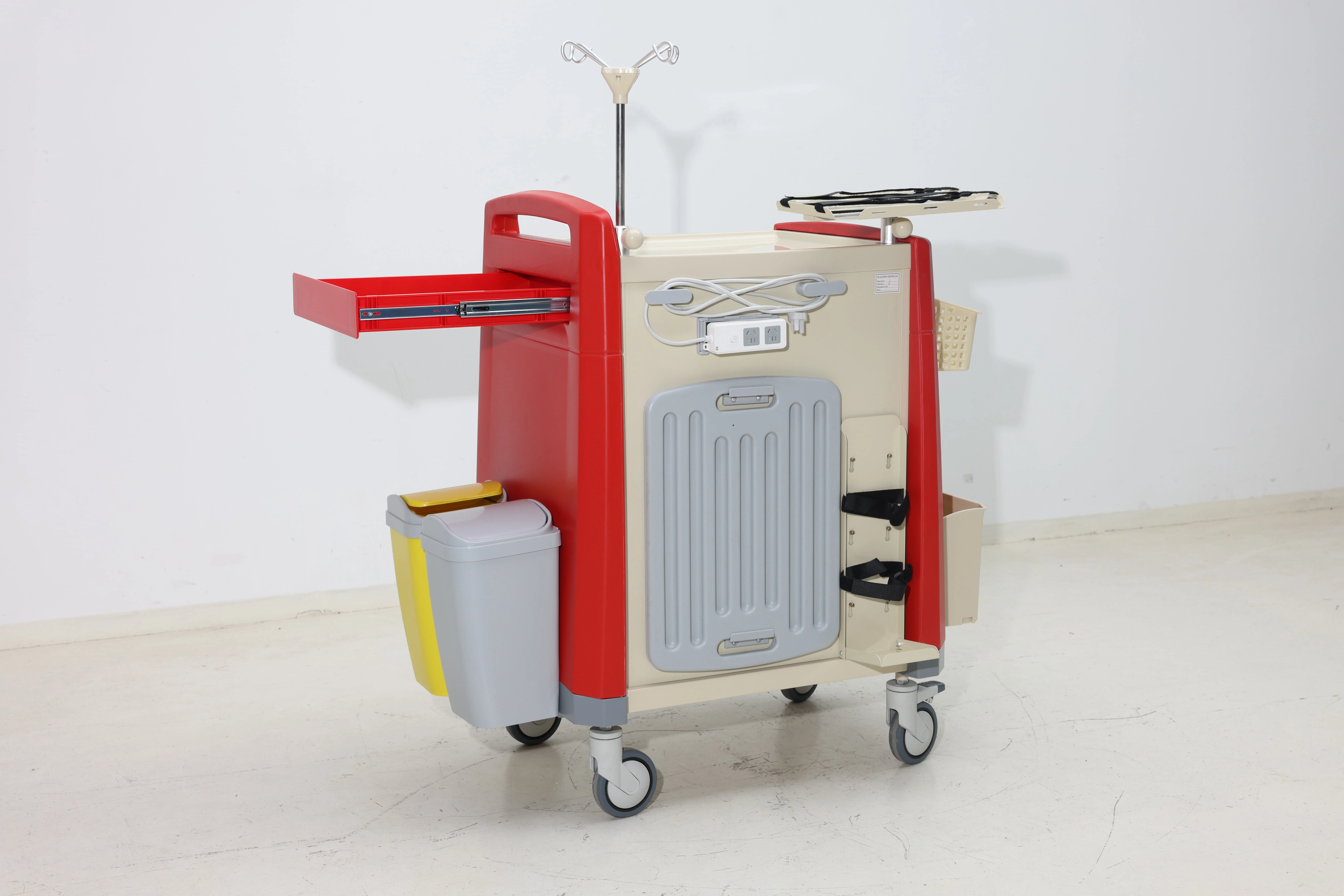 EMS Crash Trolley CPR Board ABS Dual-Waste System Oxygen Holder Hidden Power Outlets 50 Emergency Lock Tags Hospital Hotel 2