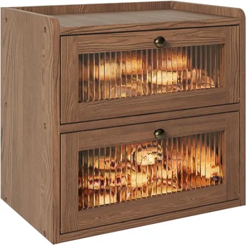 Wooden Corner Bread Storage Container Farmhouse Box with Window For Kitchen Countertop For Counter