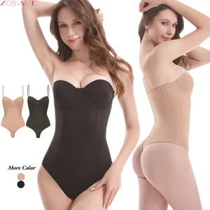 Premium Glamorous Plus Size Thong-Style Underwire Bra Strapless Tummy Control Plus Size Shaper Bodysuit for Women