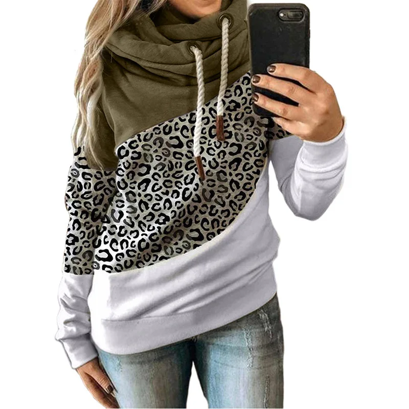 Women Leopard Print Hooded Tops Ladies 