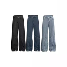 Factory Custom Vintage Street Men's jean Casual Baggy Stone Wash Pants Double Waistband Denim Jeans Men