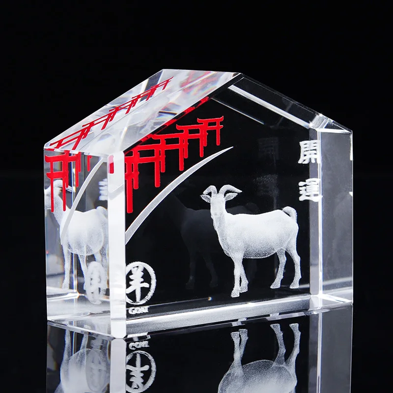 Factory Popular Custom 12 Zodiac 3D Animals Engraving New Design Crystal Block Small Glass Crystal Souvenir Gifts Decor manufacture