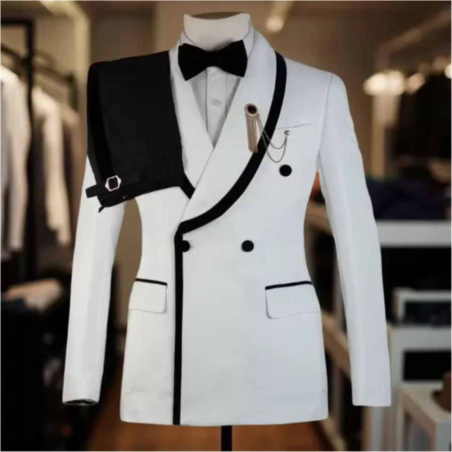 2026 New lb Suits for Men 2 Pieces Double Breasted Groom Tuxedo Formal Shawl Lapel Custo aperçu 2