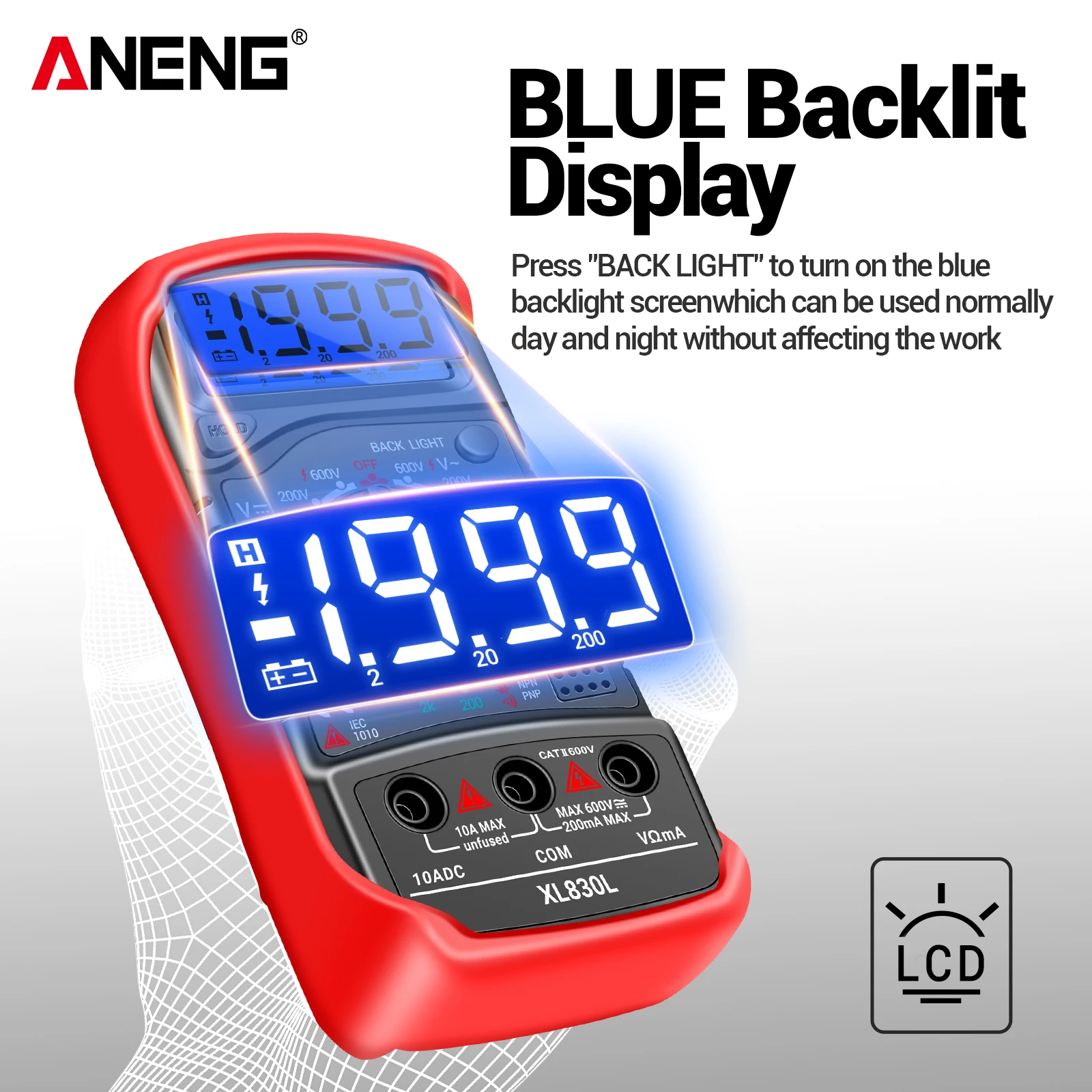 For ANENG XL830L Digital LCD Pocket Multimeter Professional Electric Voltmeter Ammeter Fuse AC/DC/ OHM Tester