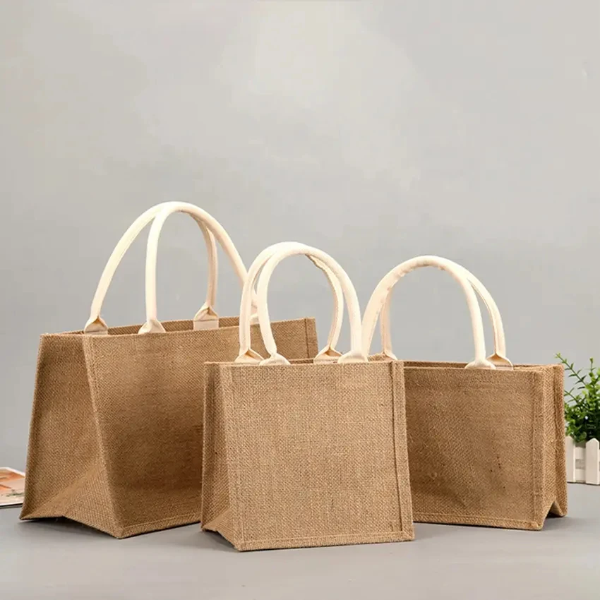 Eco Friendly Laminated Jute Bag Burlap Reusable Linen Beach Bag ...