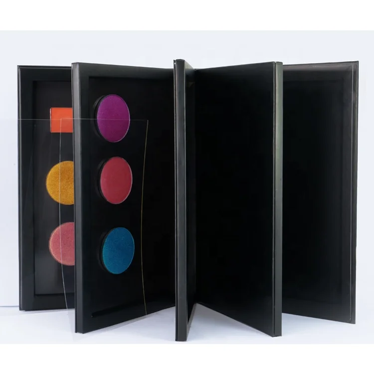 4 Layers Custom Printed Empty Cardboard Magnetic Book with Shimmer Finish New Design Eye Shadow Palette for Dark Skin Tones