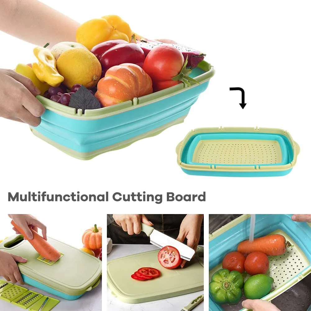 Buy Wholesale China Foldable Multi-function Kitchen Plastic Silicone Dish  Tub And Chopping Board & Collapsible Cutting Board With Colander at USD 3