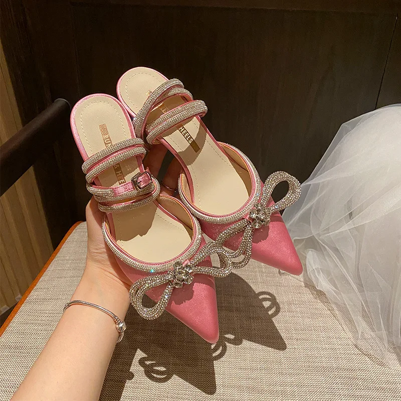 Shop Women's Cm Sexy Lace up Satin Heels with Rhinestones - Main Image