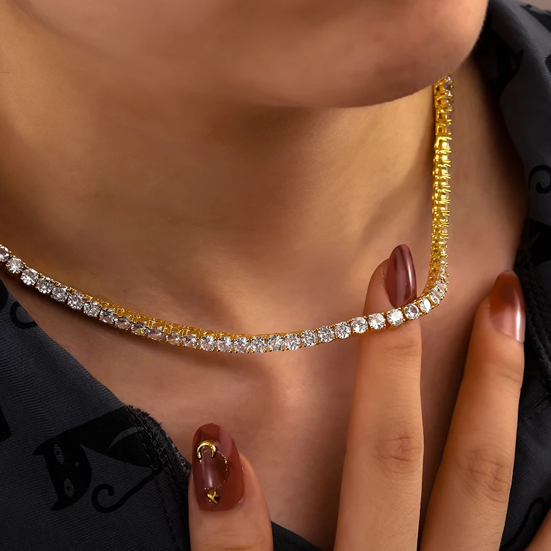 3MM Iced Out Bling AAA Zircon Tennis Chain Necklace Men