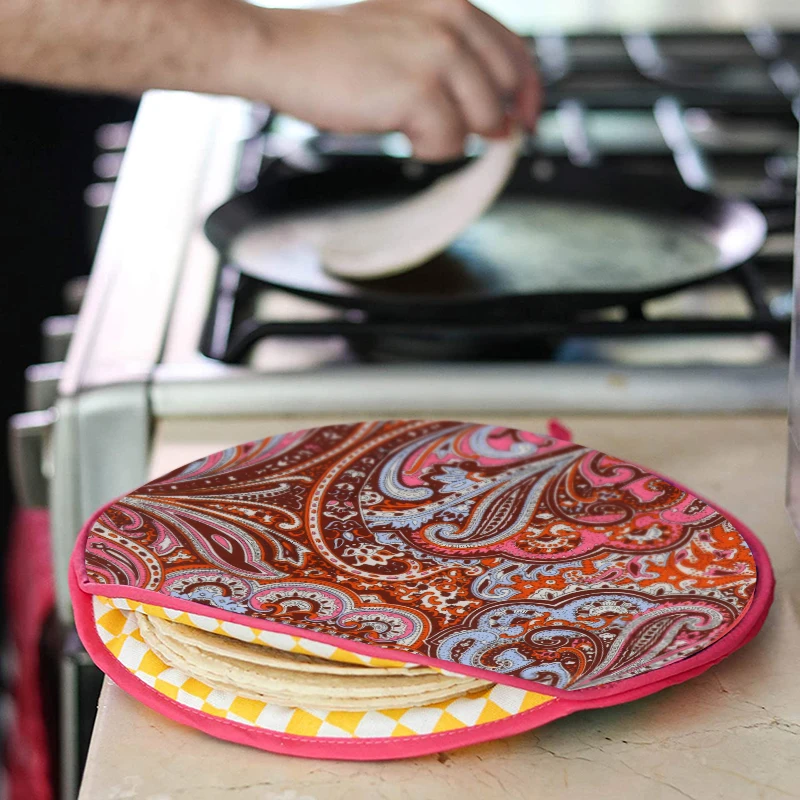 Custom 11 Inch Insulated Tortilla Warmer Fabric Use for Tortillas Naan Pita Pizza Microwave Heat Tortilla Warmer