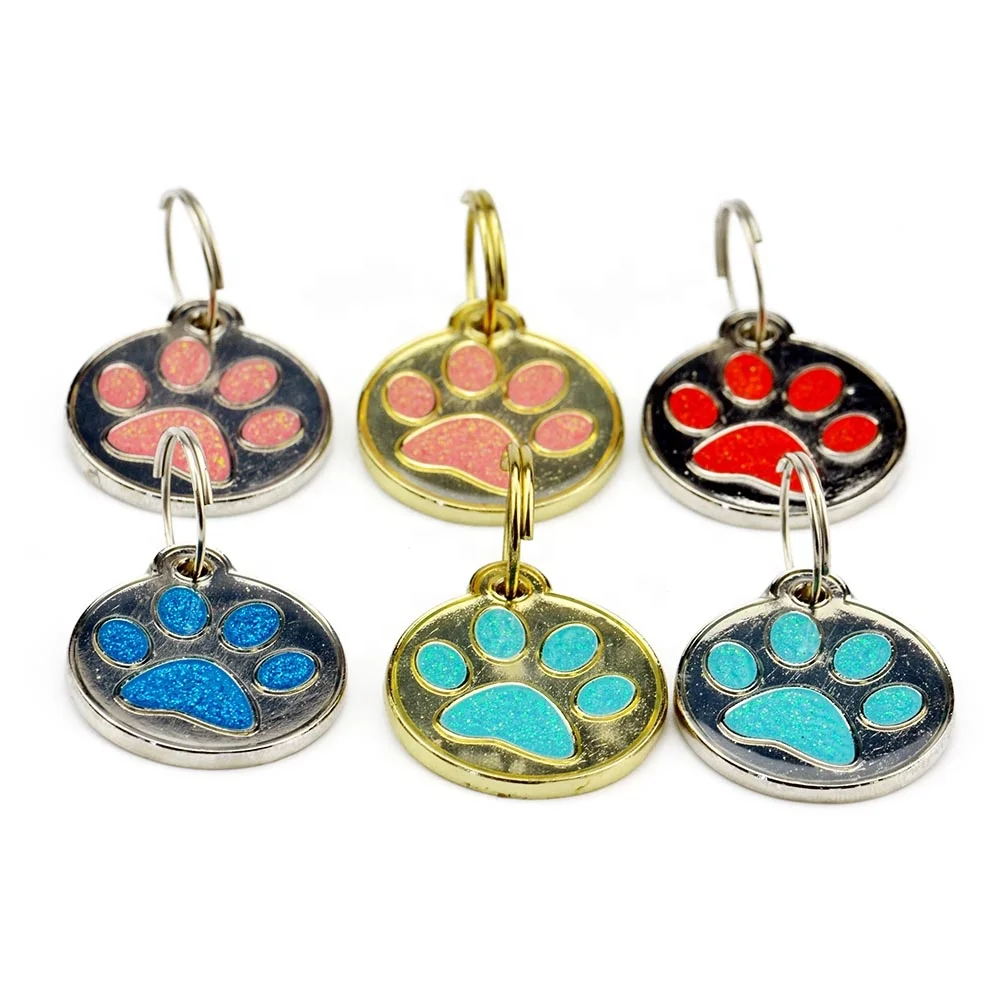 Dog Tag Maker Bulk Paw Shape Round Metal Custom Logo Glitter Enamel Pin Brand Pet Jewelry Id Tags Dogs And Cats Id Tag
