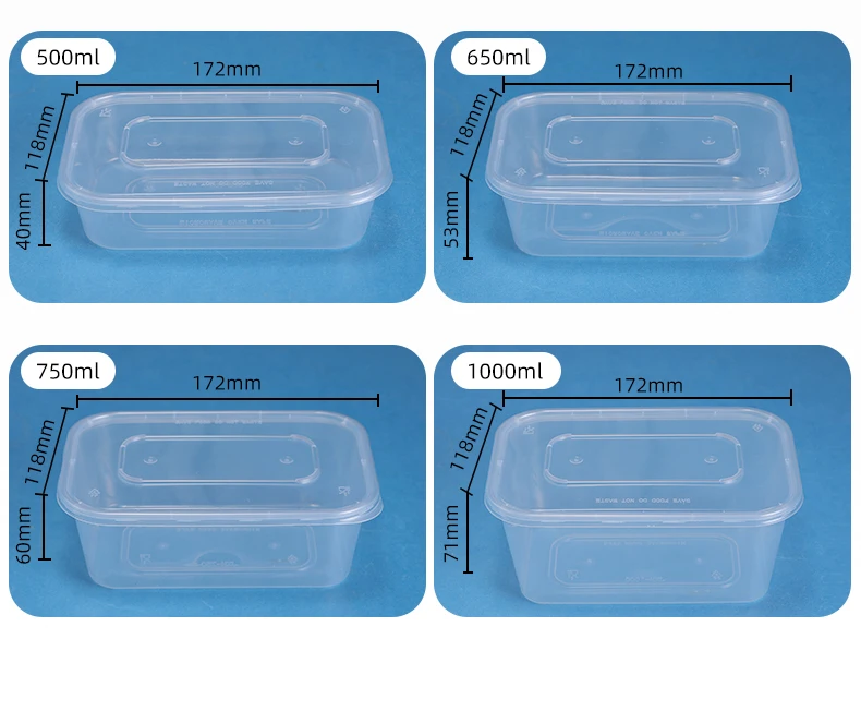 650ml Disposable Plastic Lunch Boxes Rectangular Microwave Safe With ...