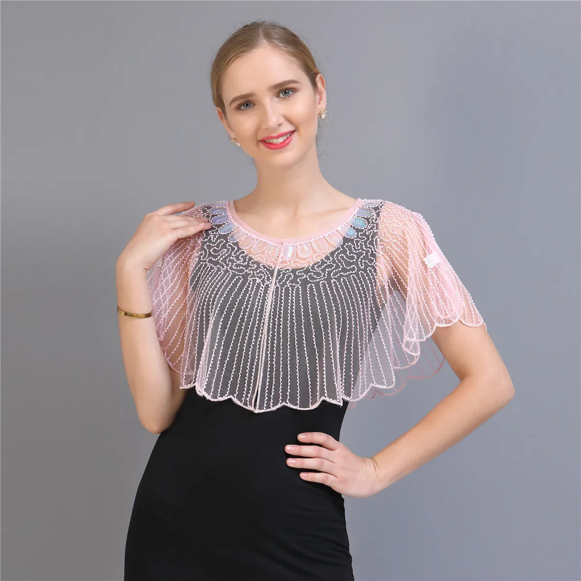 Wholesale Elegant Embroidery Cover up Sequin Evening Dress Shawls for Women  Wedding Wear Accessory