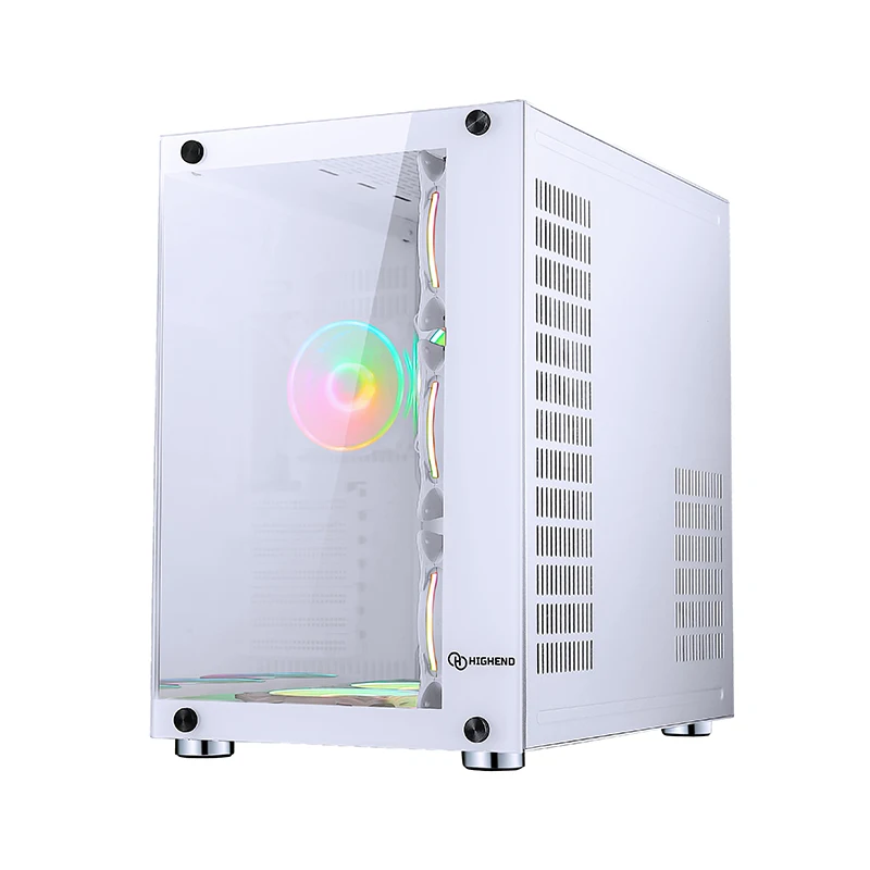QIANXI パープルホワイトガラスケース PCデスクトップ向けミドルタワー