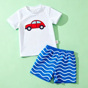 OEKO TEX Custom Kids Baby Swimsuit Set UPF 50+ Sun Protection Cartoon Swimwear Two Pieces Short Sleeve Summer Swimsuits for Boy