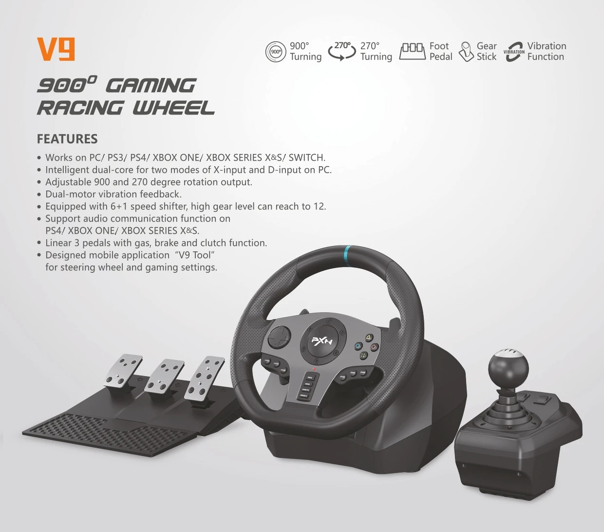 Pxn V9 V10 V12 V12lite V99 Racing Car Gaming Steering Wheel With Pedals ...