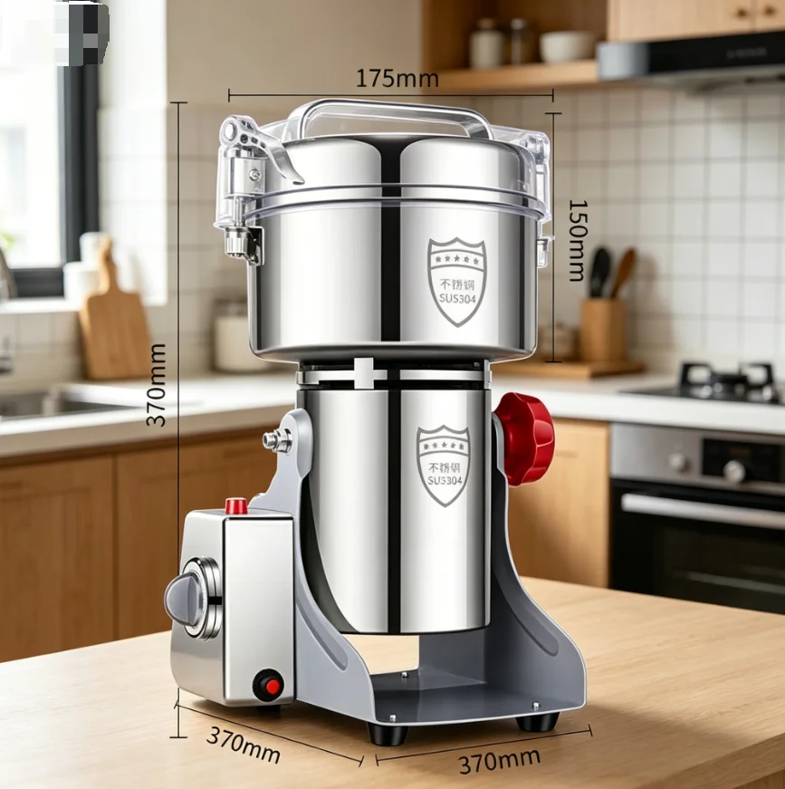 2000g Commercial Grade Stainless Steel Electric Grain Grinder Heavy Duty Spice Coffee Bean Corn Soybean  Peanut Grinding Machine