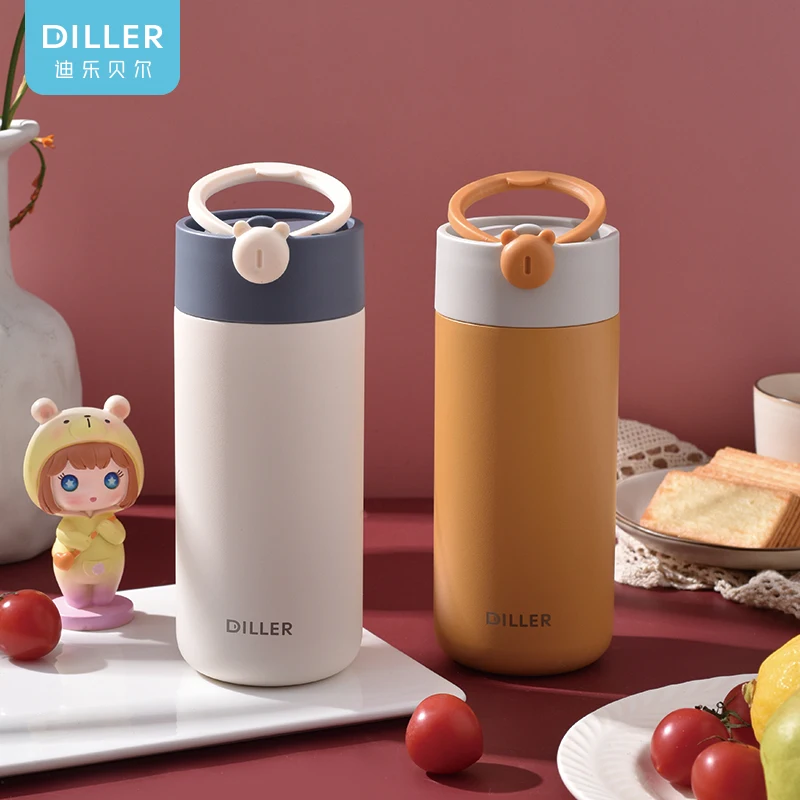 Wholesale Lovely Bear Design Thermal Flask Outdoor Vacuum Stainless Steel Water Bottle With Strap