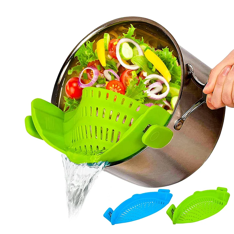 Kitchen Gizmo Snap N Strain Pot Strainer Pasta Food Fruit Clipon Pasta