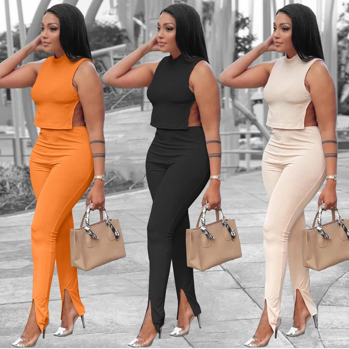 New Arrivals Summer Bandage Sleeveless Crop Top And Leggings Ribbed Knit Two  Piece Pants Set Elegant Outfits For Women 2022 - Buy Women Ribbed Two Piece  Elegant Sets,Elegant Spring Outfits For Women
