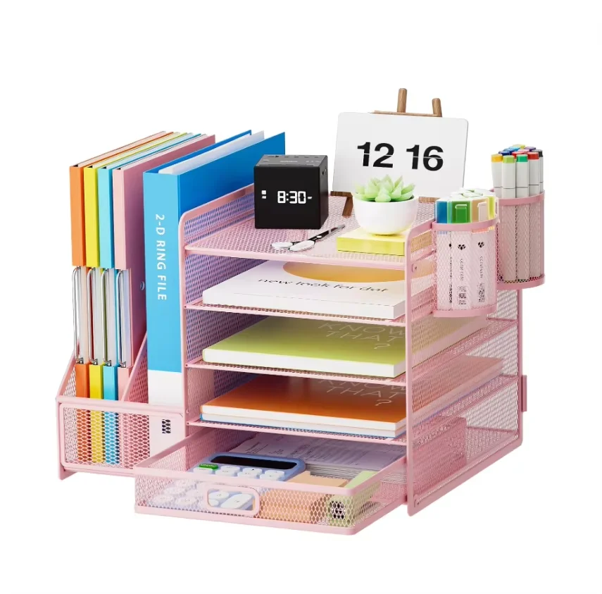5-Tier Metal Crafts Desk Organizer with File Holder and Drawer Stationery Market Paper Tray From China