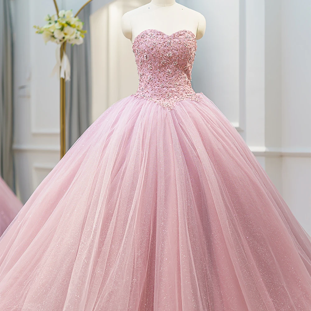 Pink Glitter Lace Ball Gown Quinceanera Dresses for Women Jancember Rl252