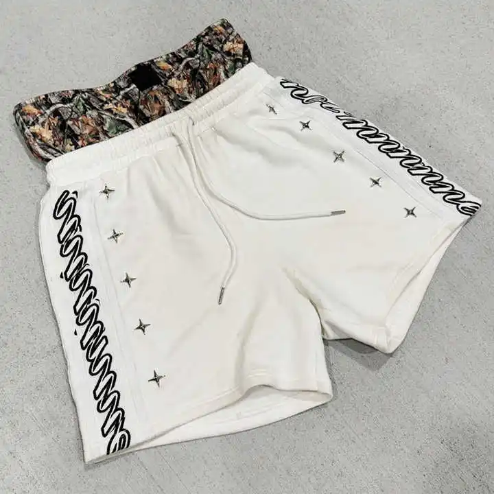 Wholesale Custom Double Waist Shorts Set Zip up Hoodies and Joggers Tracksuit Winter Fleece Bleach Wash for Men gallery 2