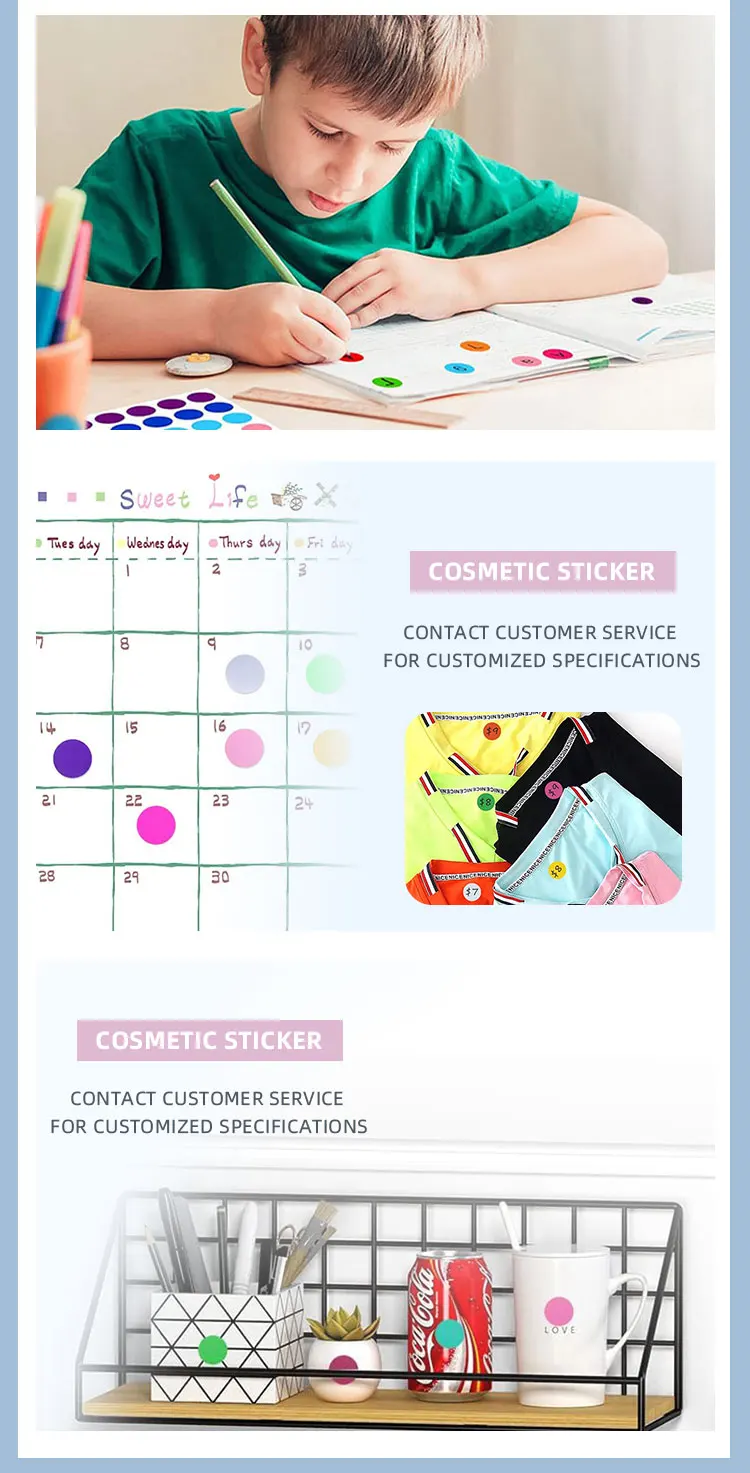 20mm 70pcs/sheet Round Dot Stickers 10 Color Mixed Adhesive Sealing Labels for Boxes Jars Lipstick Mascara Classification details