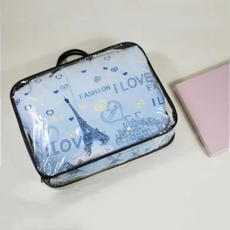 Custom Logo Handle Zipper PVC Dust Bag Fashionable Transparent Blanket Bed Sheets Quilt Portable and Reusable Quilt Cover