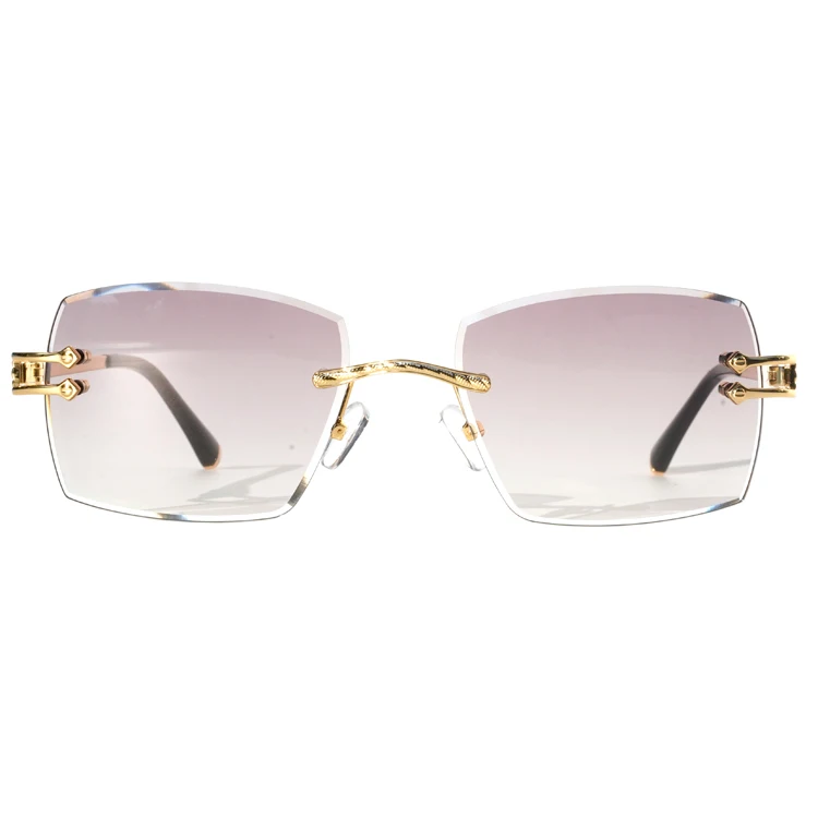 Flawless Retro Gold Rimless Sunglasses - Rectangular Clear/Tinted Lens For Men & Women, Fashion Glasses