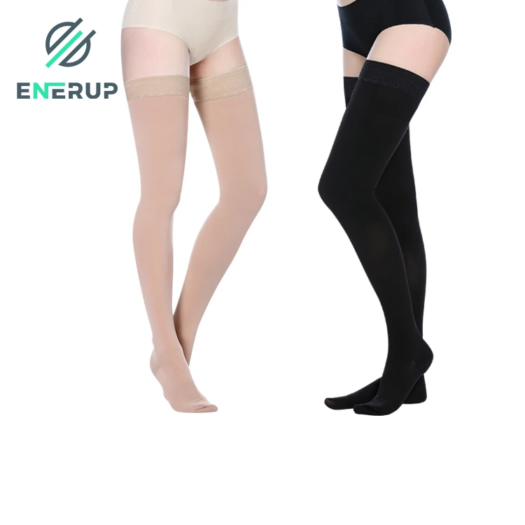 Enerup OEM/ODM custom nylon black socks Antibacterial 20-30mmhg women thigh high compression medical stockings