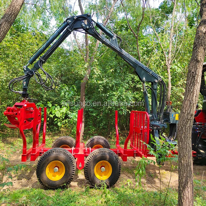 Forestry Machinery Tractor Pto Hydraulic Logging Trailer with Grapple Hot on Sale