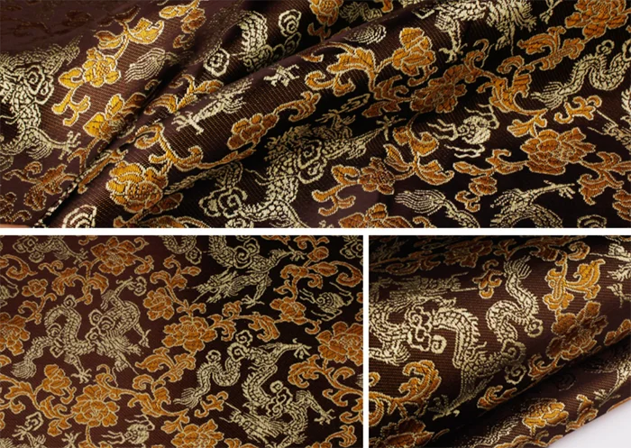 Hot Sale Traditional Chinese Dragon Pattern Jacquard Brocade Fabric Metallic Yarn for Girls' Wedding Dresses