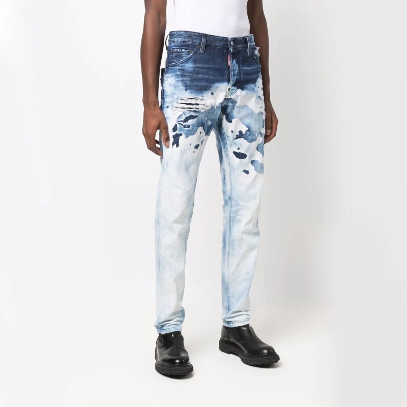 DiZNEW Denim Pants Custom Hole Ripped Pattern High Quality Vintage Washed Printing Straight Slim Fit Men's Jeans