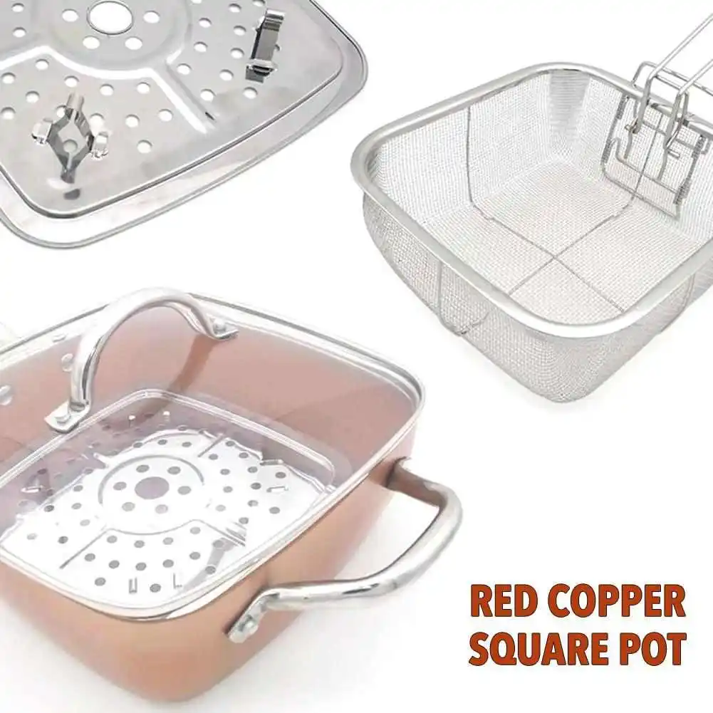 Red Copper Square Pot Set Non-stick Ceramic Frying Pan With Lid Steamer  Soup Pot Kitchen Roasting Stewing Cookware - Buy Red Copper Square Pot Set  Non-stick Ceramic Frying Pan With Lid Steamer