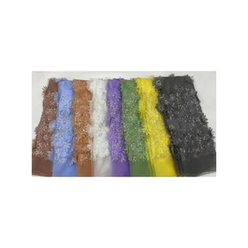 Flower Beaded Tube Beads Lace Embroidery High Quality Lace With Sequence Beaded Lace Fabric Selling