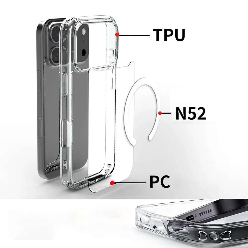product laudtec clear back phone cases magnetic charging shockproof lightweight customized logo for iphone 17 air 16 pro max sjk1062-4
