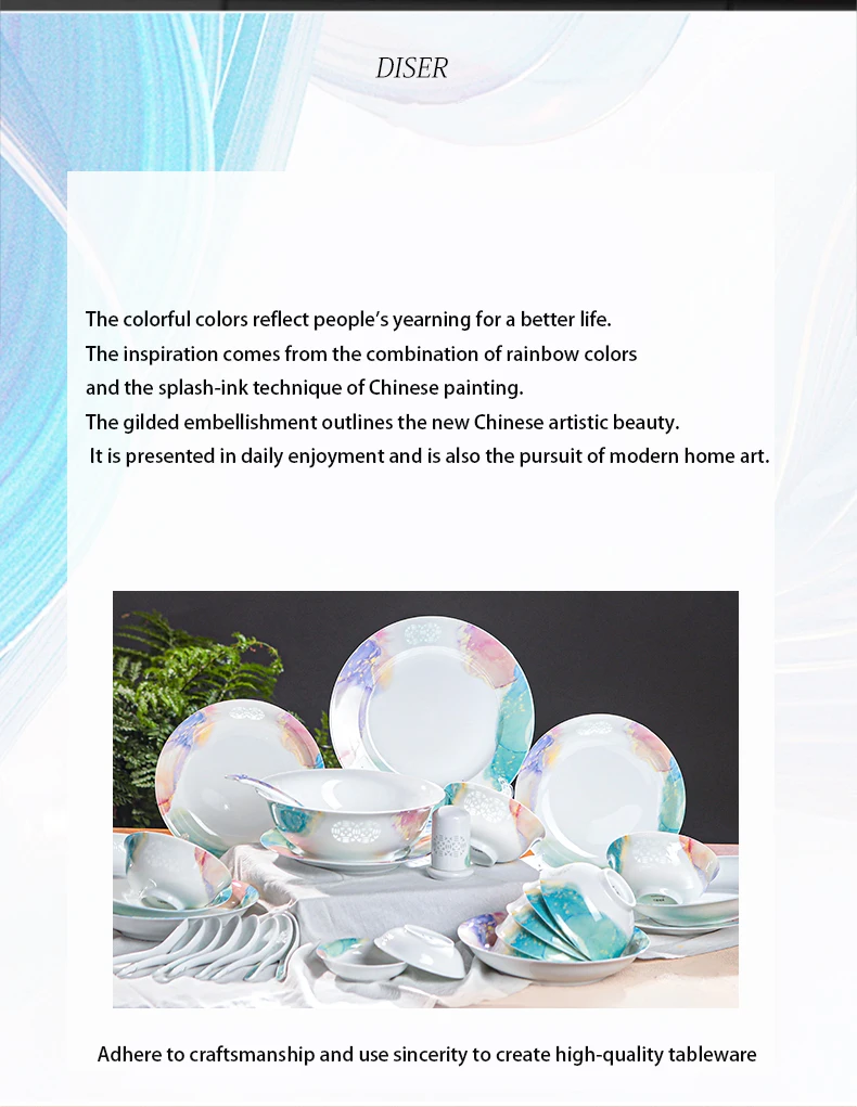 High-end tableware set white porcelain exquisite high temperature underglaze colored ceramic bowls and plates for home use factory