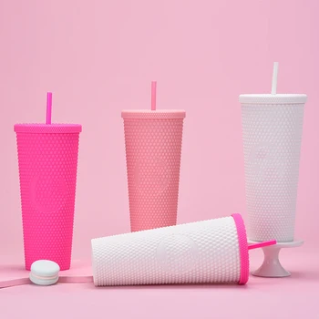 24oz Hot Selling Studded Tumbler Bling Bling Pink Plastic Cup Tumbler Acrylic Tumbler  With Lid And Straw