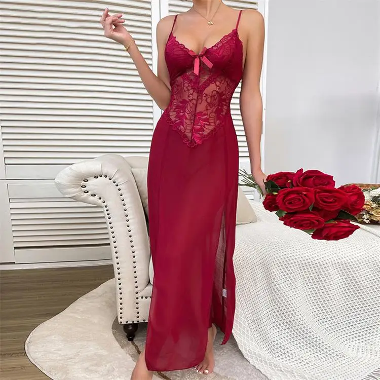 chinese dress ladies White Sexy Satin Slip Lace Nightdress Lingerie main image 0