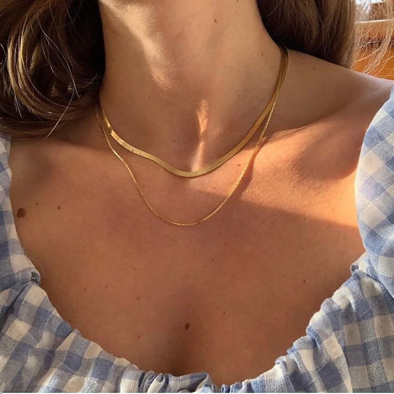 Simple Choker Snakesbone Short Necklace 