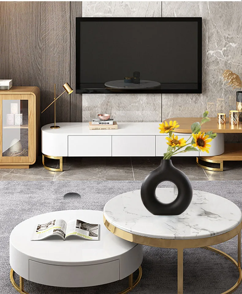 Nordic Ceramic Vase Circular Hollow Donuts Flower Pot Home Living Room ...