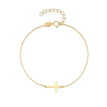 Hot selling women simple design cross charm bracelet 18k gold plated 925 silver bracelet