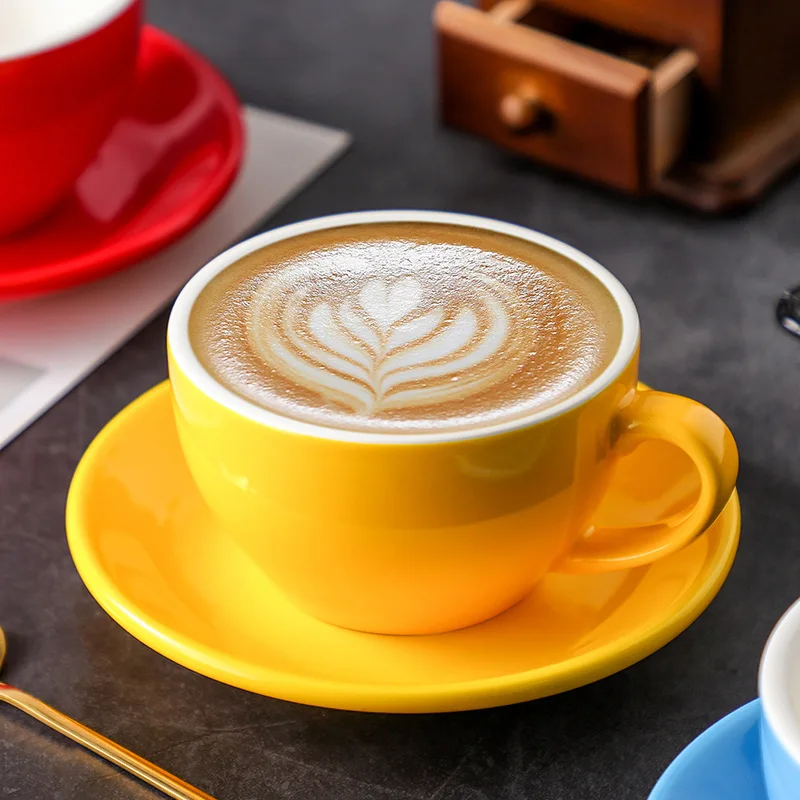 Colorful Custom LOGO TEXT 250ml Color Glazed Thickened Big Ceramic Cappuccino Latte Cup Porcelain Ceramic Cup Mug