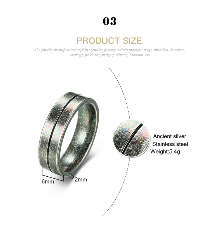 Spot wholesale customizable retro gray 6MM stainless steel men's ring R-384GR